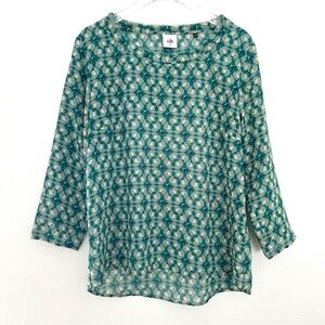 Cabi Fall Green Blouse Top Popover Shirt 3/4 Sleeve Leaf Print Size Medium